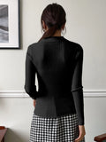 Buy SHEIN DAZY Solid Ribbed Knit Sweater in Pakistan
