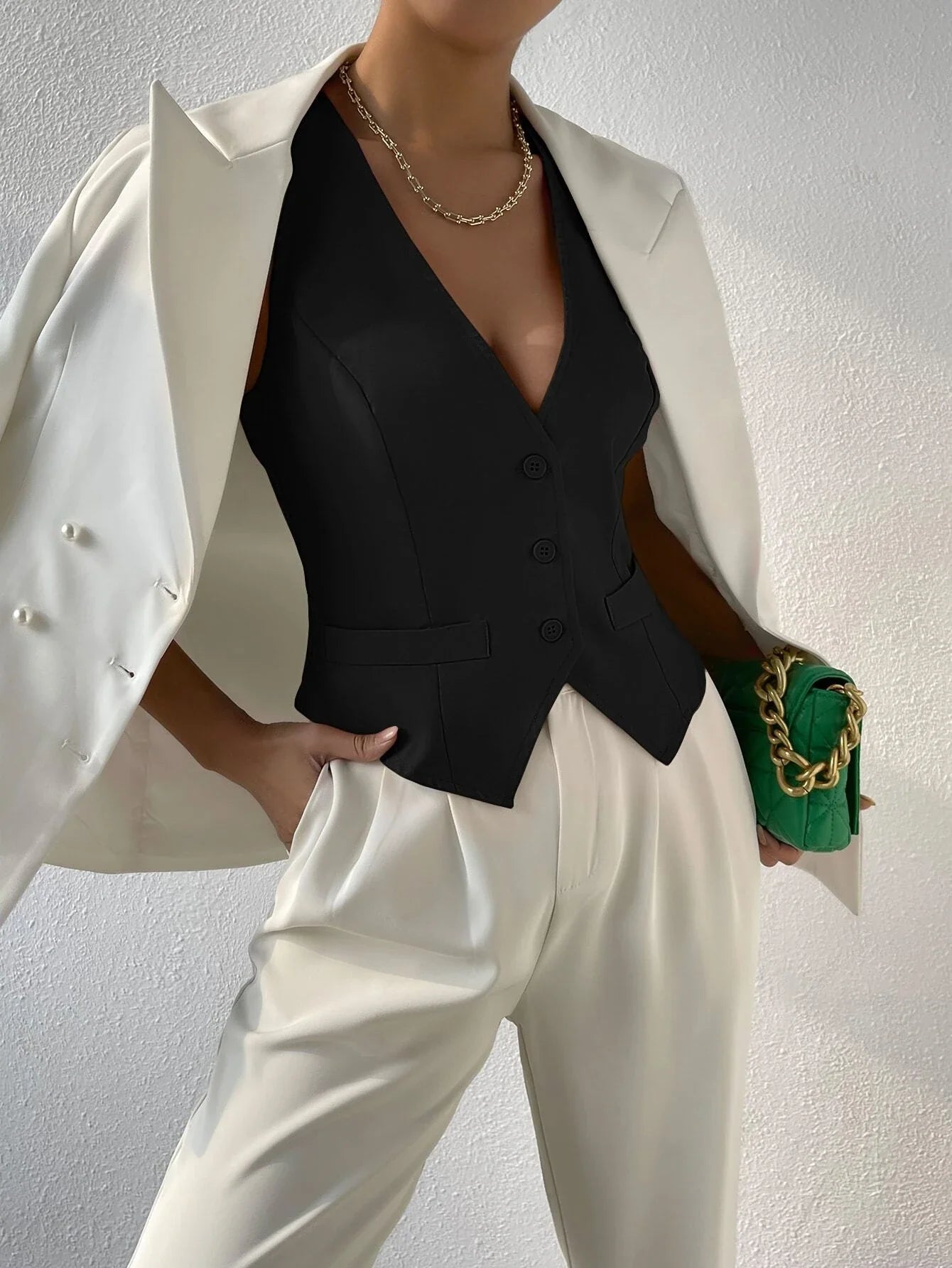 Buy SHEIN BIZwear Solid Button Front Waistcoat in Pakistan