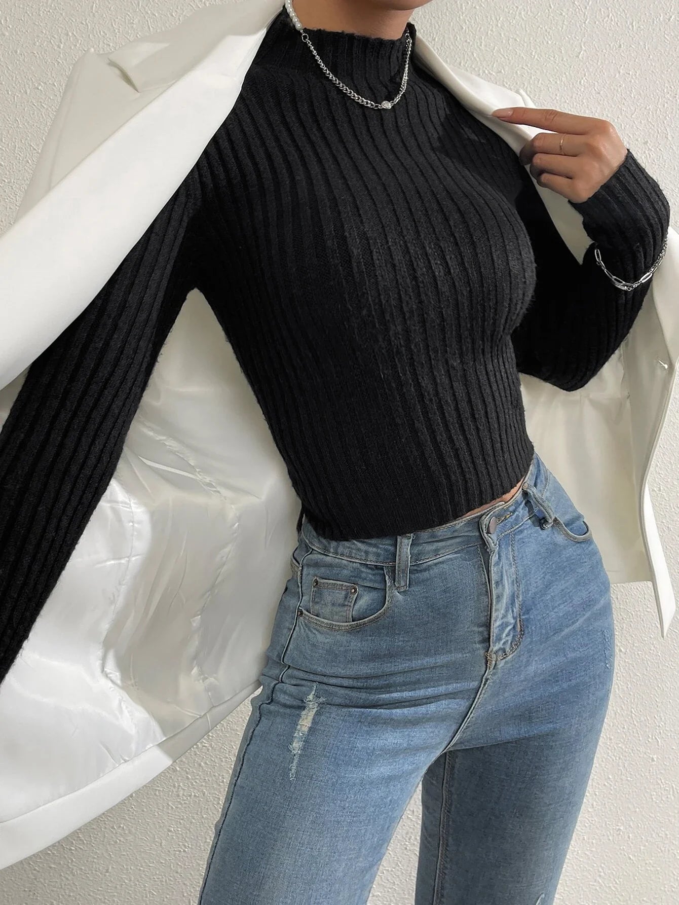Buy SHEIN Solid Stand Collar Sweater in Pakistan