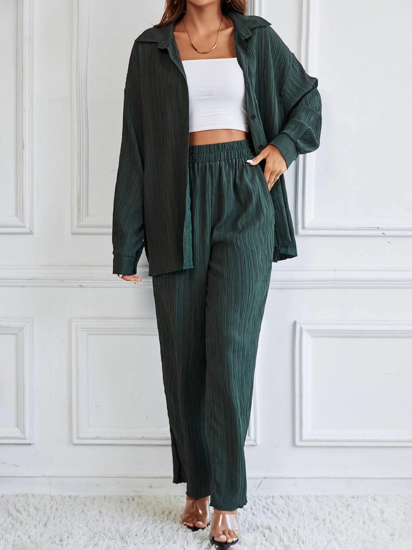 Buy SHEIN Essnce Drop Shoulder Shirt & Pants in Pakistan