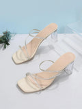 Buy SHEIN Women Rhinestone Decor Chunky Heeled Sandals, Fashion PVC Mule Sandals in Pakistan