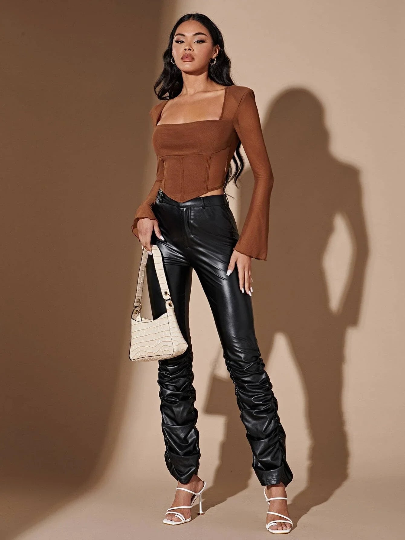 Buy SHEIN BAE Square Neck Bell Sleeve Hanky Hem Tee in Pakistan
