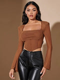 Buy SHEIN BAE Square Neck Bell Sleeve Hanky Hem Tee in Pakistan