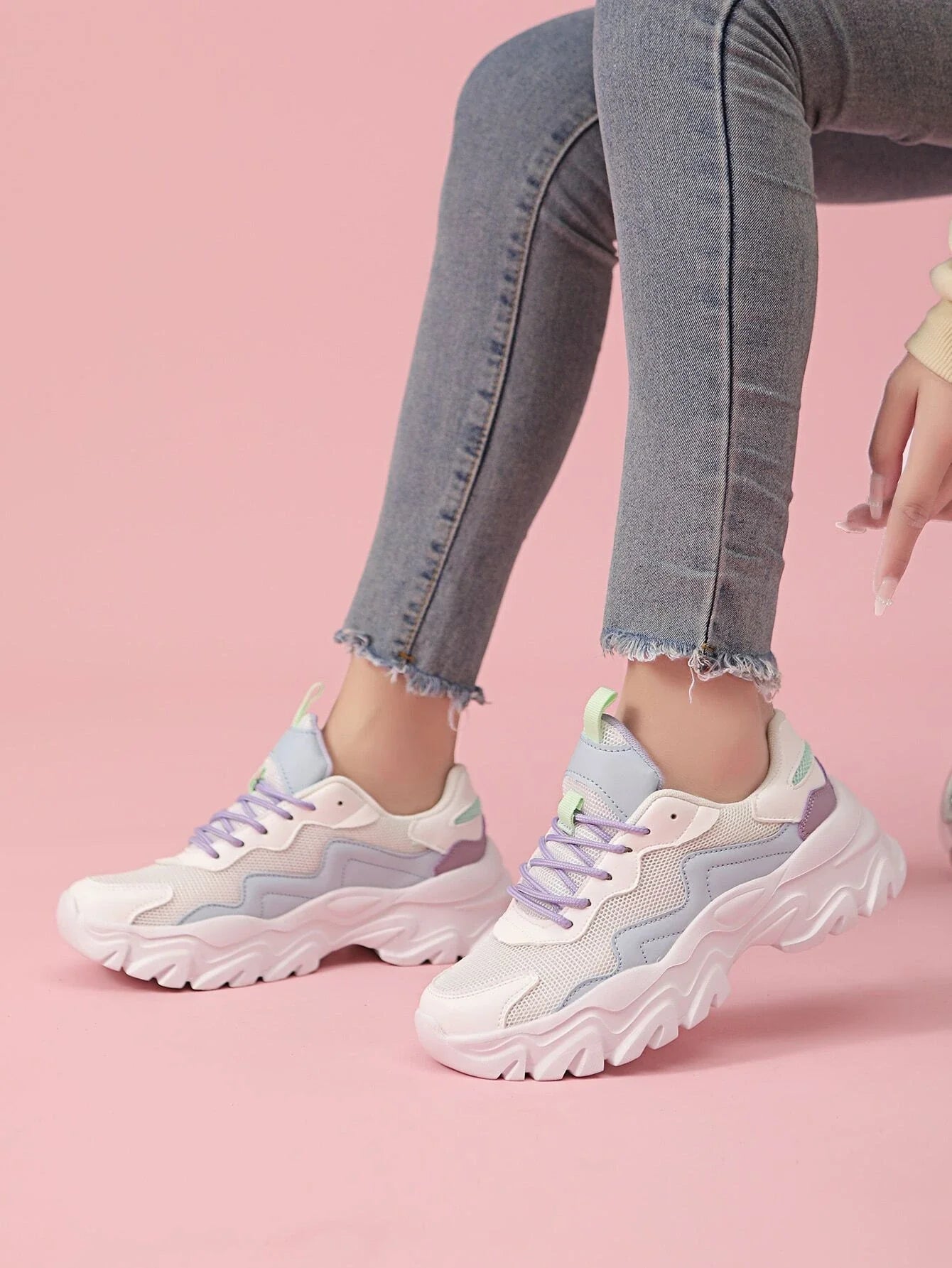 Buy SHEIN Color Block Lace-up Front Chunky Sneakers in Pakistan