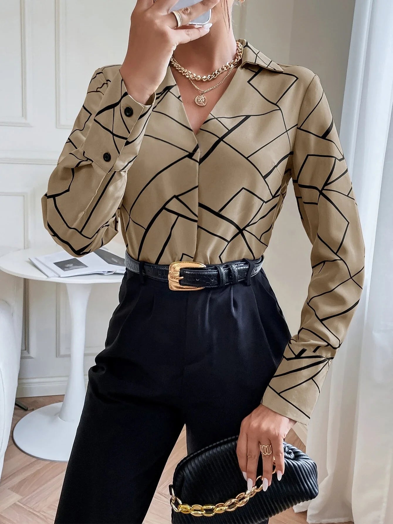 Buy Shein Geo Print Button Front Shirt in Pakistan
