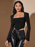 Buy SHEIN BAE Square Neck Bell Sleeve Hanky Hem Tee in Pakistan