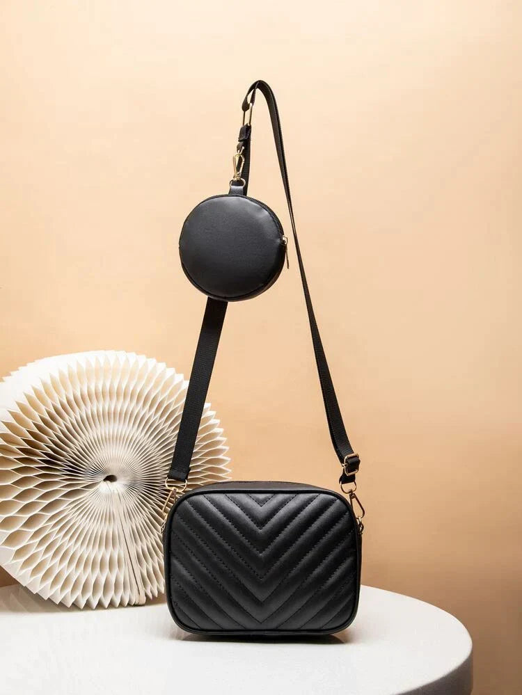 Buy - Chevron Quilted Square Bag With Coin Purse ~ Black in Pakistan