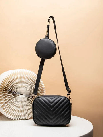 Buy - Chevron Quilted Square Bag With Coin Purse ~ Black in Pakistan