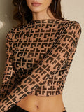 Buy SHEIN Allover Print Mock Neck Crop Mesh Top in Pakistan