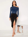 Buy SHEIN Unity Asymmetrical Neck Ruched Mesh Top in Pakistan