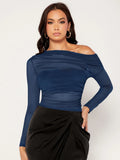 Buy SHEIN Unity Asymmetrical Neck Ruched Mesh Top in Pakistan