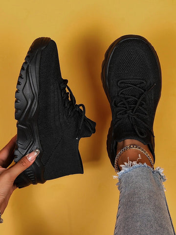 Buy SHEIN Minimalist Lace Up Decor Knit Sneakers in Pakistan