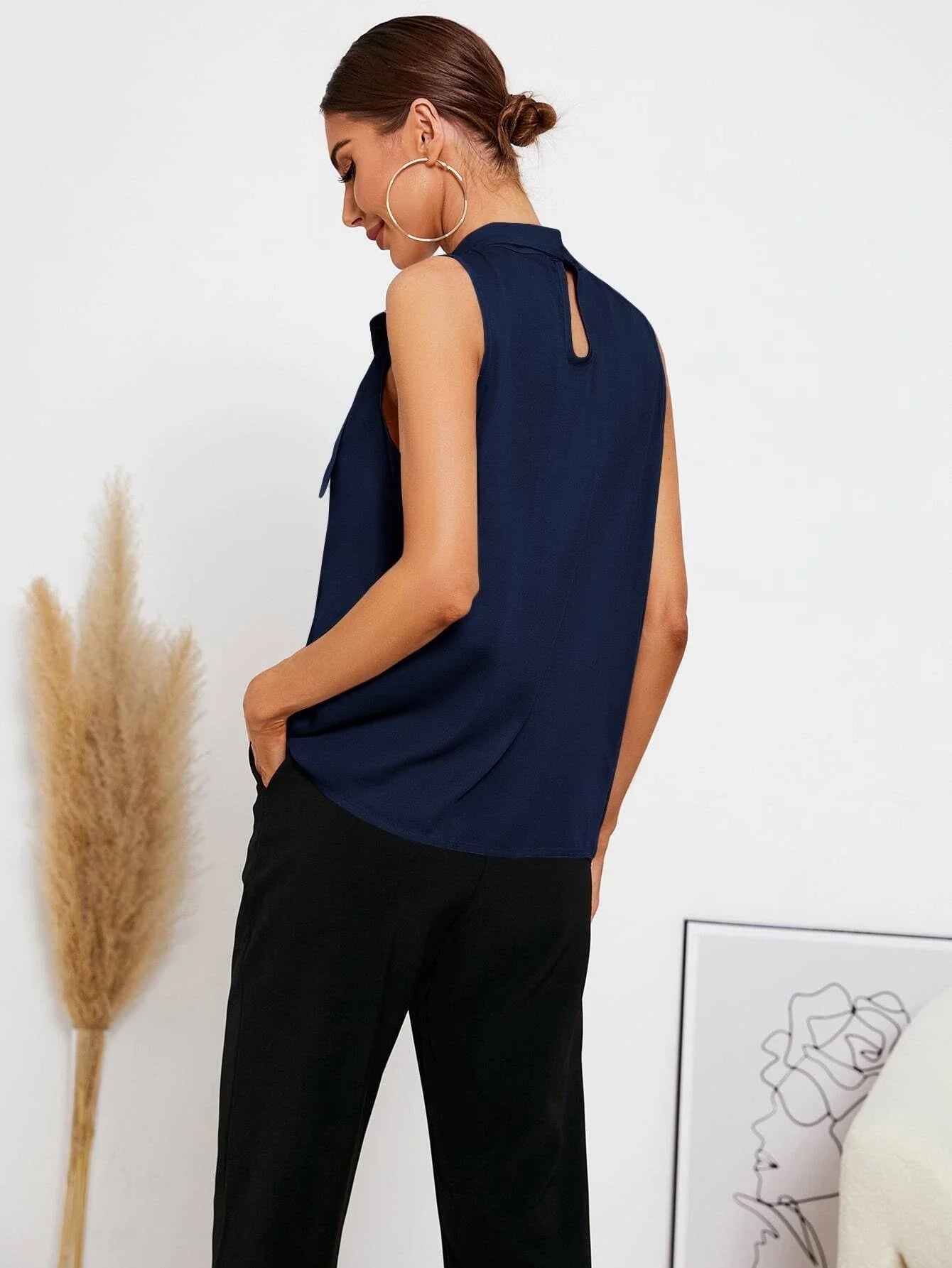 Buy SHEIN Tie Neck Sleeveless Blouse in Pakistan