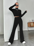 Buy SHEIN EZwear Mock Neck Crop Tee & Flare Leg Pants in Pakistan