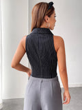 Buy SHEIN Unity Pinstriped Print Lapel Neck Crop Tank Top in Pakistan
