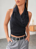 Buy SHEIN Unity Pinstriped Print Lapel Neck Crop Tank Top in Pakistan
