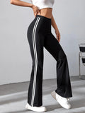 Buy SHEIN EZwear Striped Tape Flare Leg Pants in Pakistan