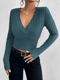 Buy SHEIN EZwear Surplice Neck Ribbed Knit Crop Tee in Pakistan