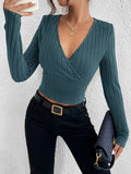 Buy SHEIN EZwear Surplice Neck Ribbed Knit Crop Tee in Pakistan