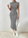 Buy SHEIN Privé Houndstooth Print Mock Neck Sleeveless Bodycon Dress in Pakistan