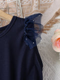 Buy SHEIN Girls Star & Moon Patched Contrast Mesh Ruffle Trim Dress in Pakistan