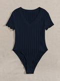 Buy SHEIN Qutie Lettuce Trim Rib Knit Bodysuit in Pakistan