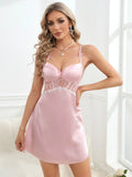 Buy SHEIN Contrast Lace Bow Front Backless Satin Cami Nightdress in Pakistan