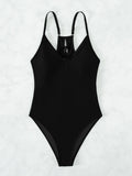 Buy SHEIN Plain Lace Up Backless One Piece Swimsuit in Pakistan