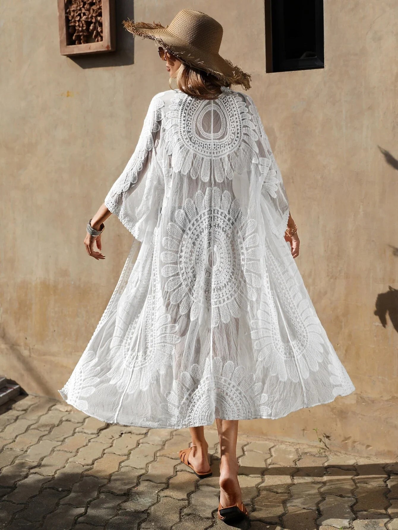 Buy SHEIN VCAY Embroidery Mesh Belted Kimono in Pakistan