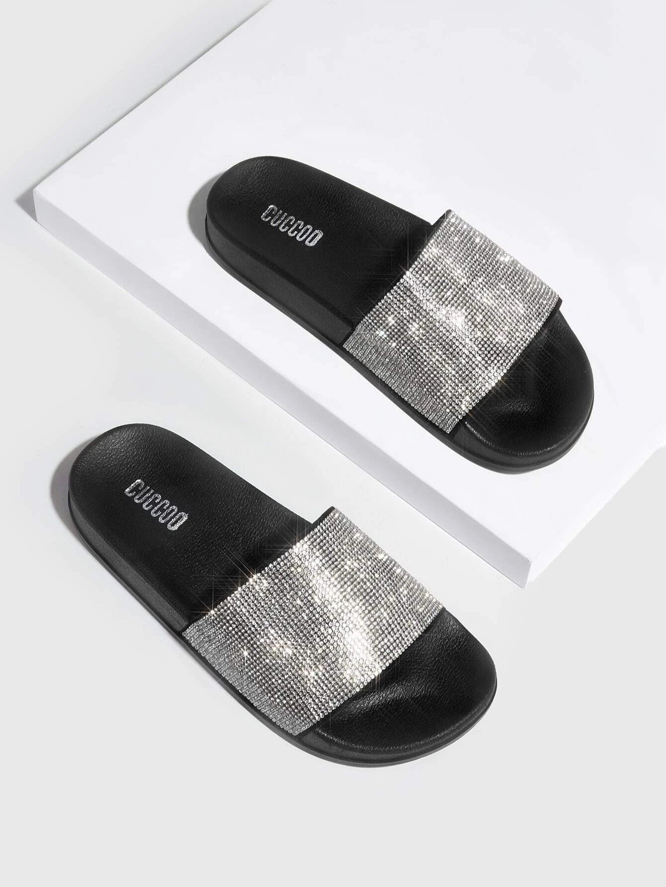 Buy SHEIN CUCCOO Trending Rhinestone Decor Single Band Slides in Pakistan