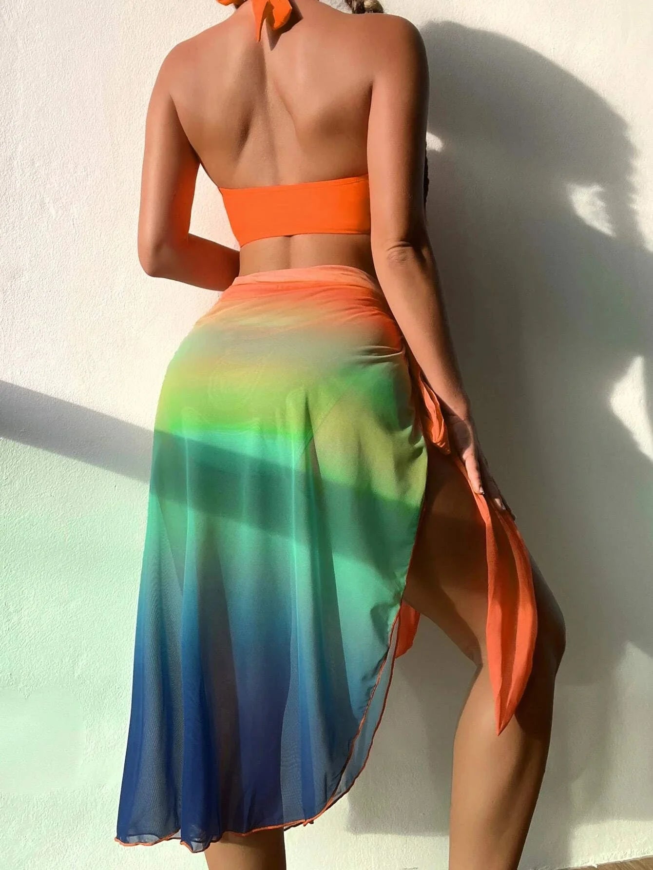 Buy SHEIN Ombre Bikini Set Halter Push Up Bra & Bikini Bottom & Beach Skirt 3 Piece Bathing Suit in Pakistan