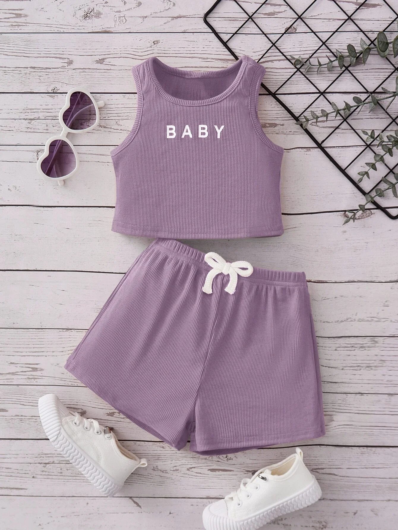 Buy SHEIN Baby Letter Graphic Tank Top & Tie Front Shorts in Pakistan