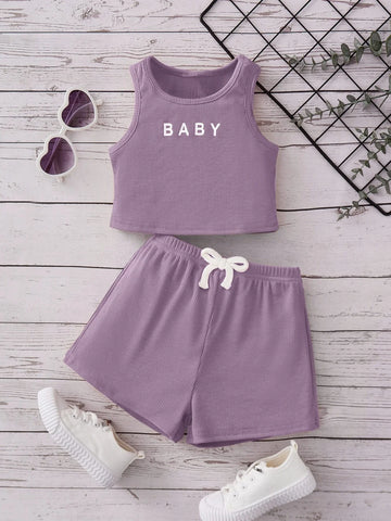 Buy SHEIN Baby Letter Graphic Tank Top & Tie Front Shorts in Pakistan