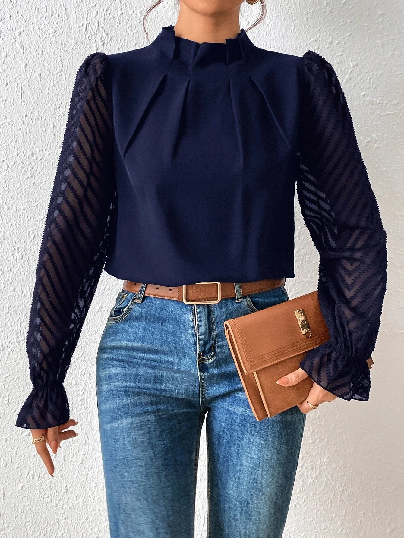 Buy SHEIN Frenchy Frilled Neck Flounce Sleeve Blouse in Pakistan