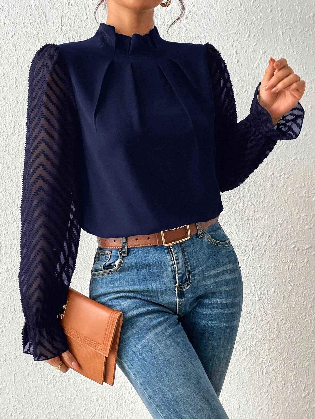 Buy SHEIN Frenchy Frilled Neck Flounce Sleeve Blouse in Pakistan
