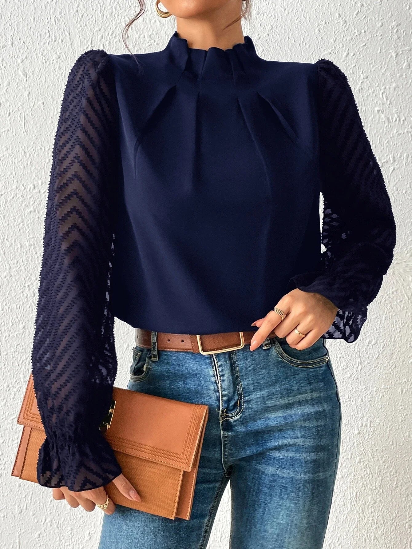 Buy SHEIN Frenchy Frilled Neck Flounce Sleeve Blouse in Pakistan