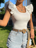 Buy SHEIN Privé Ruffle Trim Scoop Neck Butterfly Sleeve Tee in Pakistan