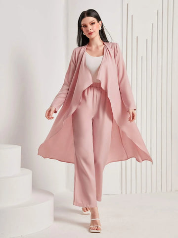 Buy SHEIN Mulvari Waterfall Collar Open Front Coat & Pants in Pakistan