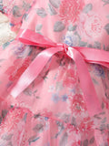 Buy SHEIN Toddler Girls Floral Print Puff Sleeve Ruffle Hem Belted Organza Dress in Pakistan