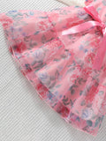 Buy SHEIN Toddler Girls Floral Print Puff Sleeve Ruffle Hem Belted Organza Dress in Pakistan