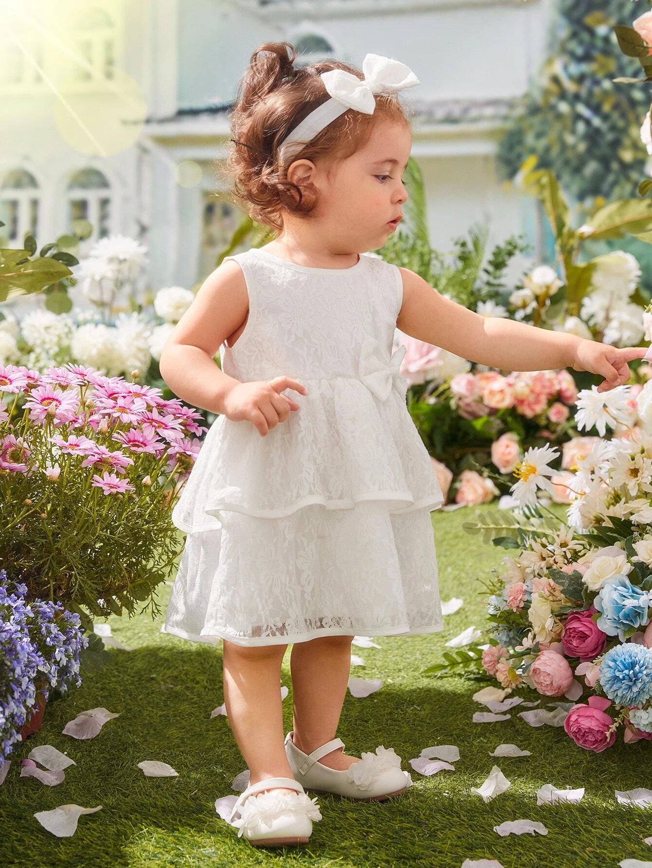 Buy SHEIN Baby Bow Front Layer Hem Lace Dress in Pakistan