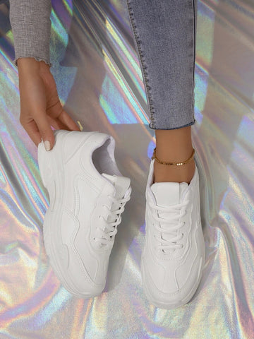 Buy SHEIN Sporty Running Shoes For Women, Stitch Detail Lace-up Front Sneakers in Pakistan