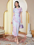 Buy SHEIN Modely Tie Dye Ruched Knot Side Dress in Pakistan