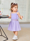 Buy SHEIN Baby Bow Shoulder Cami Top & Pleated Skirt in Pakistan