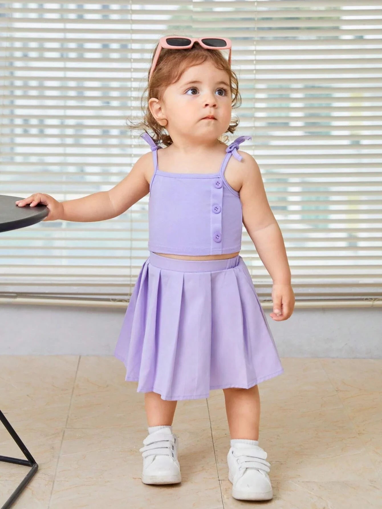 Buy SHEIN Baby Bow Shoulder Cami Top & Pleated Skirt in Pakistan