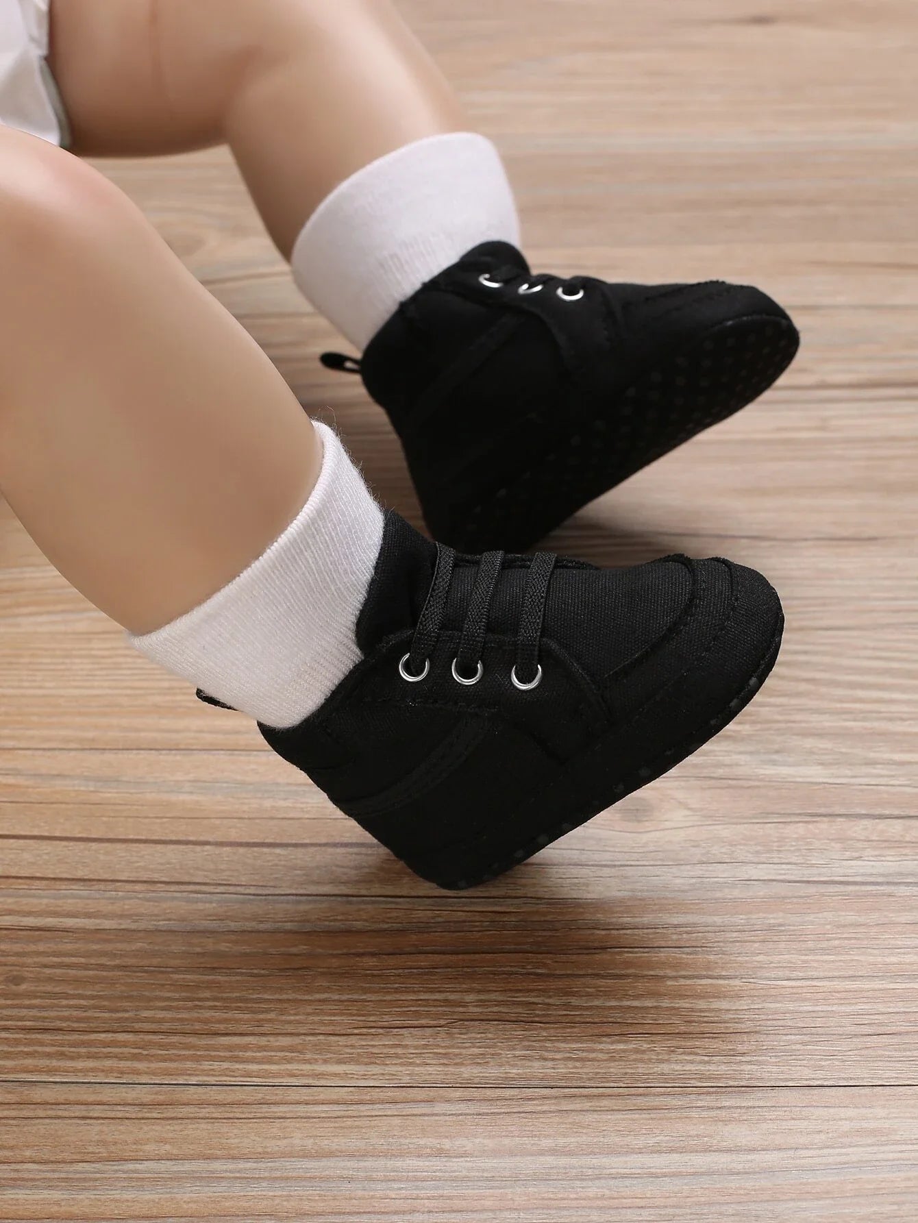 Buy SHEIN Baby Lace Up Front Sneakers, Sporty Black Fabric Skate Shoes in Pakistan