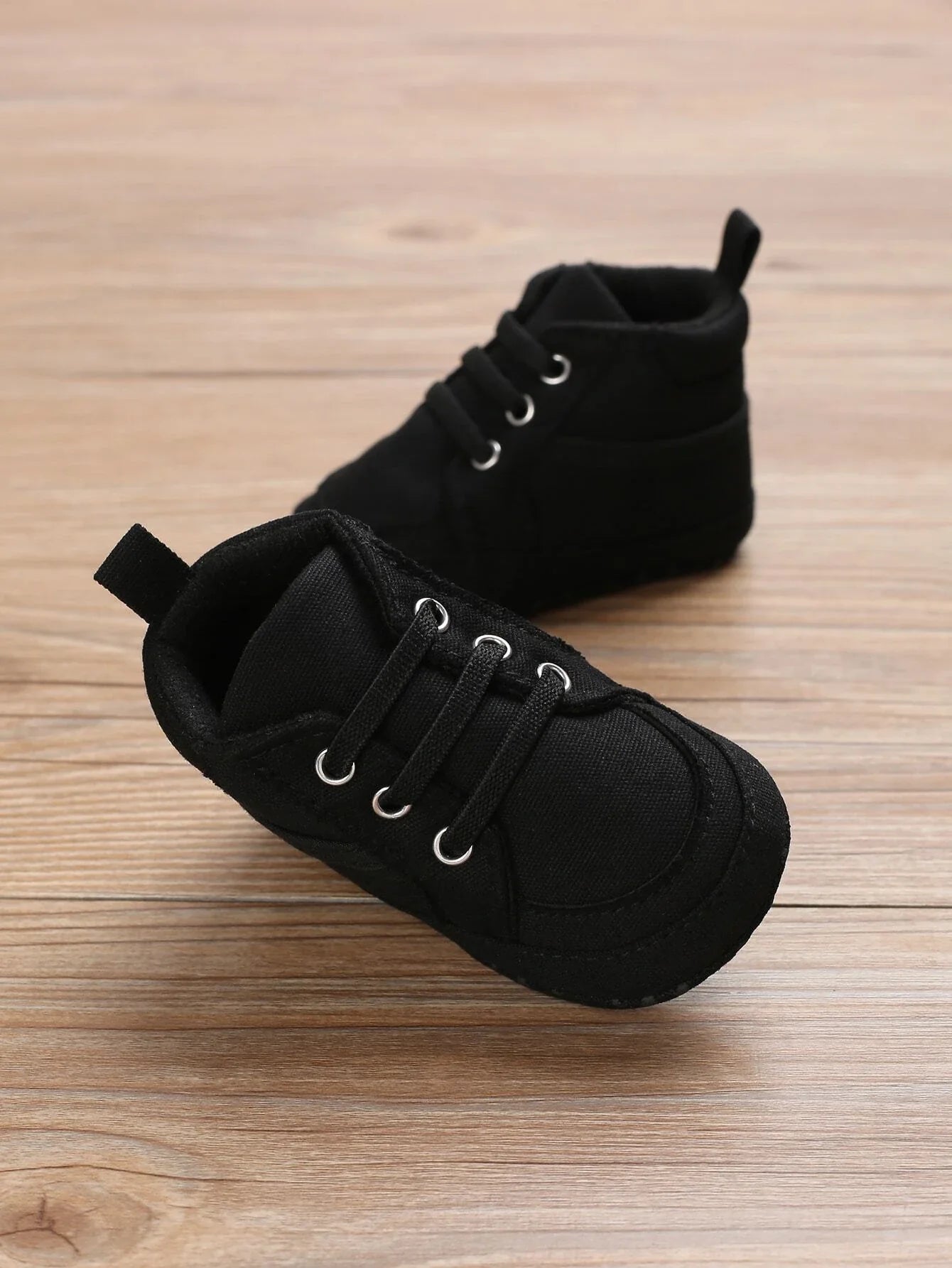 Buy SHEIN Baby Lace Up Front Sneakers, Sporty Black Fabric Skate Shoes in Pakistan