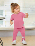 Buy SHEIN Baby Letter Patched Detail Tee & Split Hem Pants in Pakistan