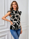 Buy SHEIN Allover Print Ruffle Trim Mock Neck Blouse in Pakistan
