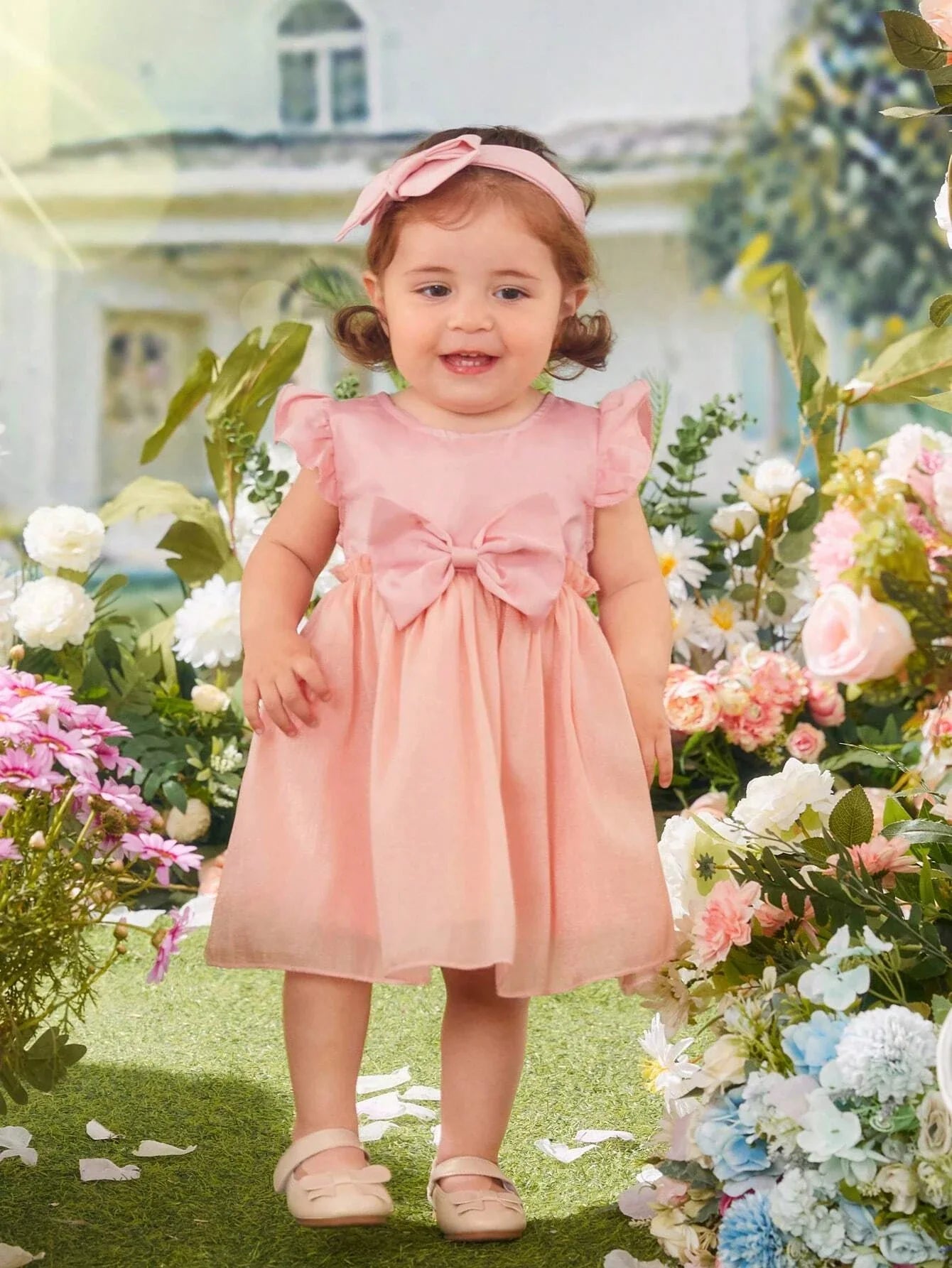 Buy SHEIN Baby Ruffle Trim Bow Front Dress in Pakistan